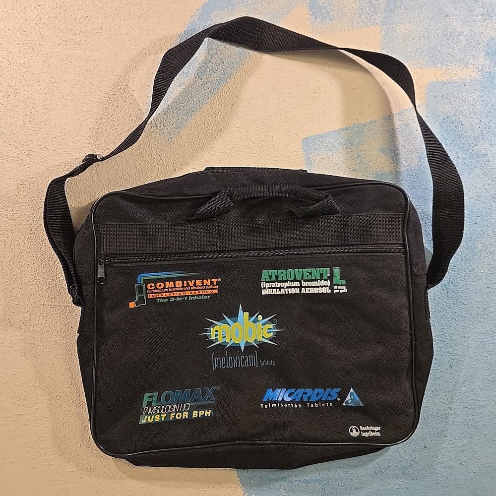 VTG Pharma Promo Messenger Tote Bag Combivent Atrovent Flomax Mobic Micardis Blk